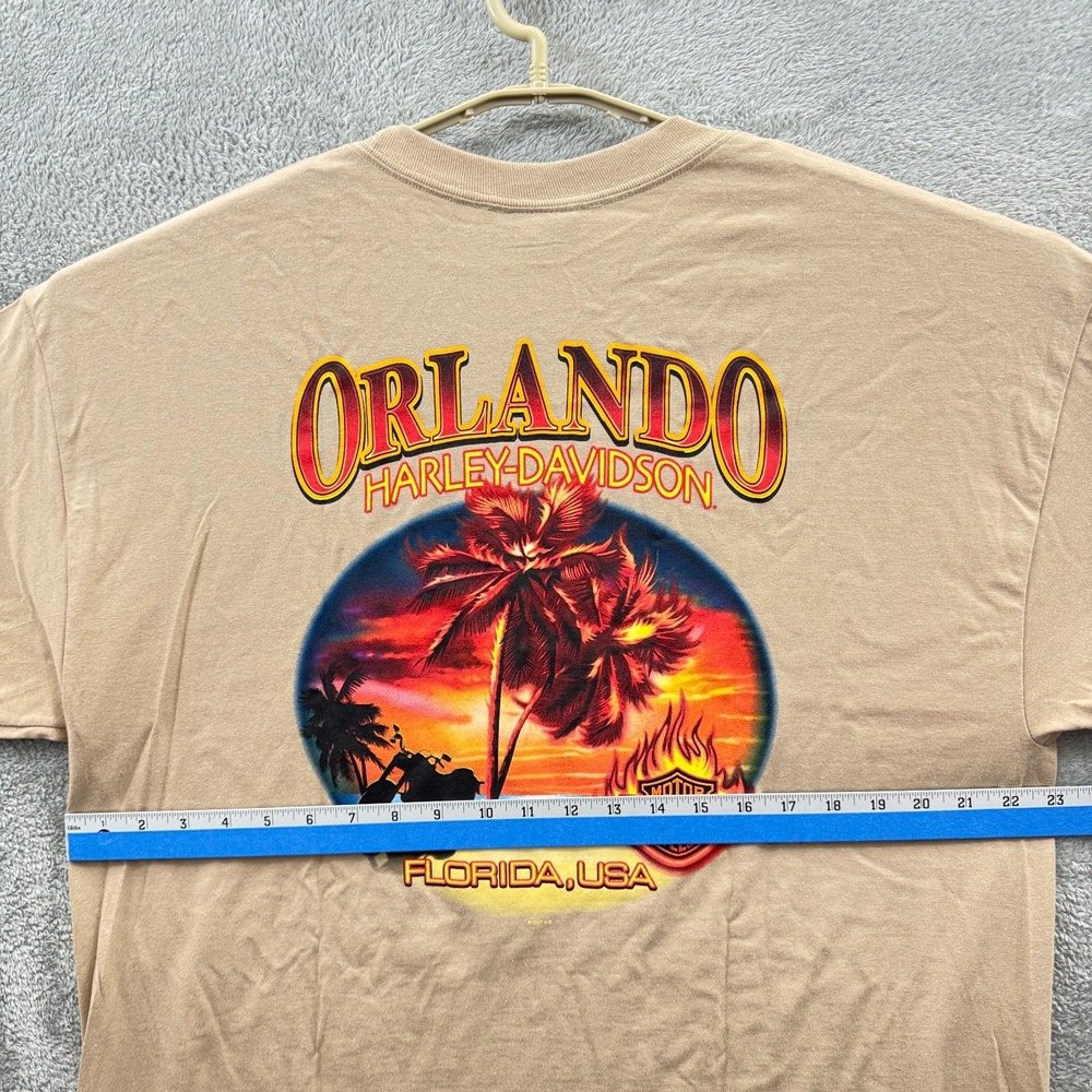 Harley Davidson Shirt Mens XL Beige Orlando FL Flying Engine Hawaiian Biker Tee - Picture 8 of 9